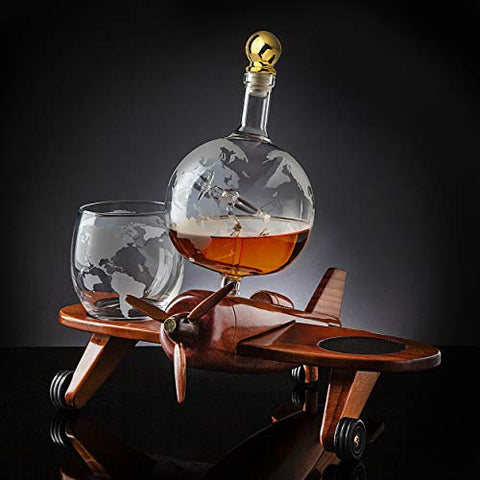 Old World Handblown Artisan Etched World Globe for Whiskey Scotch
