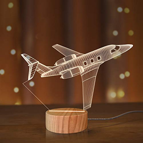 Airplane Night Light 3D Illusion Lamp, Soft Warm Colors