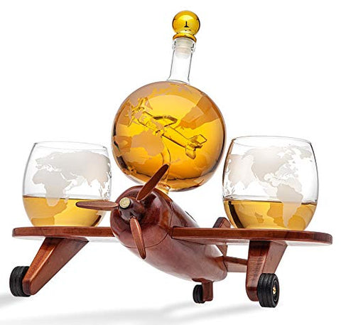Godinger Whiskey Decanter Airplane Globe Set