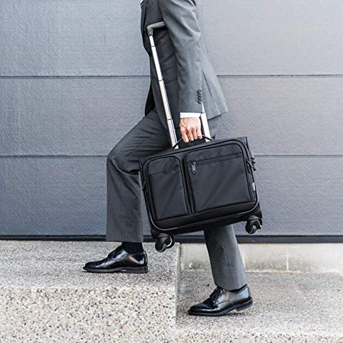 Leather Luggage Business Suitcase Rolling Travel Laptop Briefcase Wheeled  Executive Case Mobile Office Black